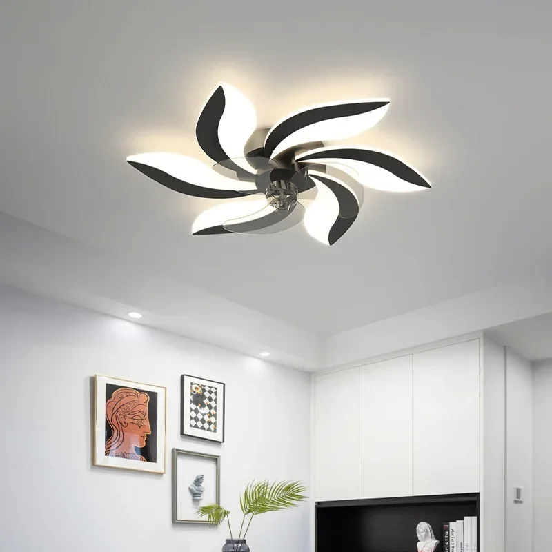 New Flower LED Ceiling Fan Lamp with Remote Control Adjustable Speed Dimmable Shaking Head Ceiling Light for Living Room Bedroom