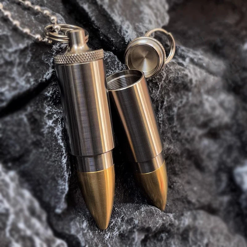 

1PC EDC Titanium Alloy Brass Necklace Pendants Keychain Pendant Waterproof Health Metal Pill Medicine Bottle Outdoor Tool