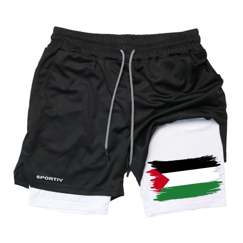 Flag Graphic 2 in 1 Workout Running Shorts for Men Gym Athletic Quick Dry Shorts with Phone Pocket Towel Loop Patriotic Shorts
