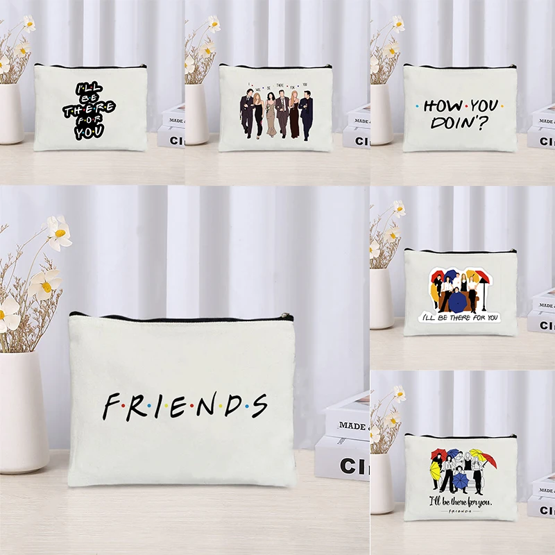 TV Show Friends Travel Cosmetic Organizer Kawaii Makeup Bag for Women Purse Eco-friendly Canvas Pencil Case Make up Pouch Bags