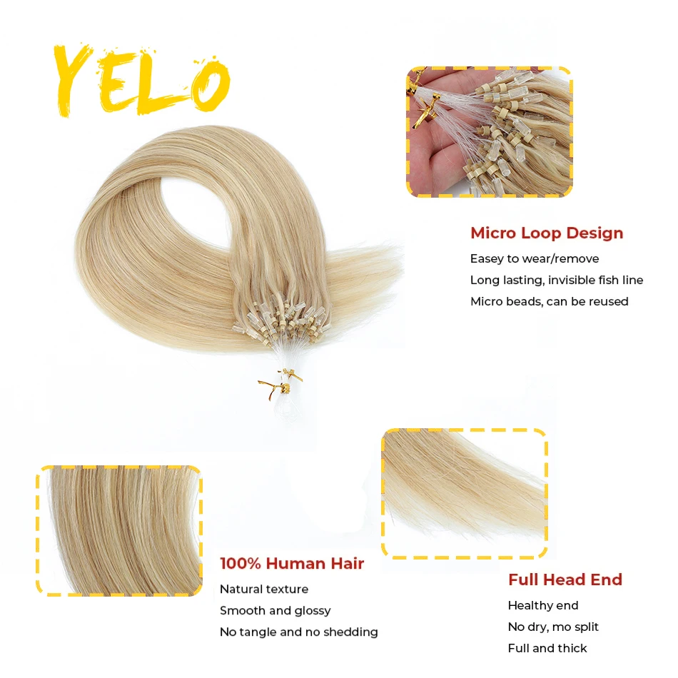 Ekstensi rambut cincin mikro Loop lurus ekstensi rambut manusia Remy Brasil Keratin kapsul alami 50g/pak ekstensi bundel