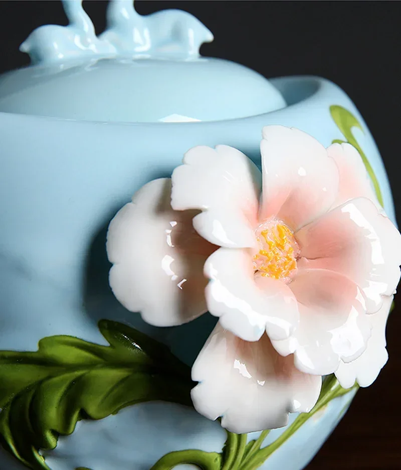 Chinese Ceramic Tea Cans Mixed Food Storage Tank Kitchen Storage Tank Coffee Tank Hand Drawn Flowers Tea Cans Home Decoration