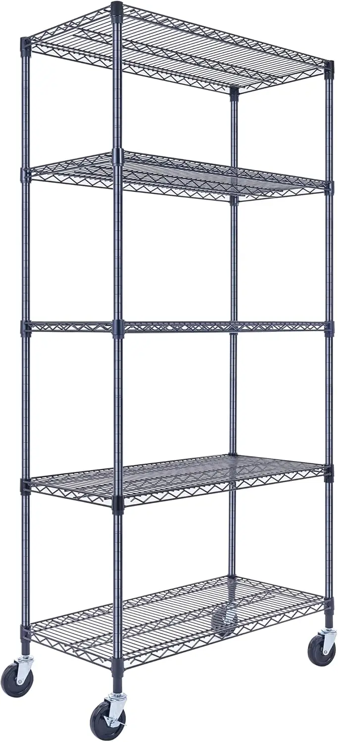 

36"x18"x72" Prime Heavy Duty Black 5-Tier Wire Shelving NSF 4000 LBS MAX Capacity Storage Rack for Commercial, Hospital, School,