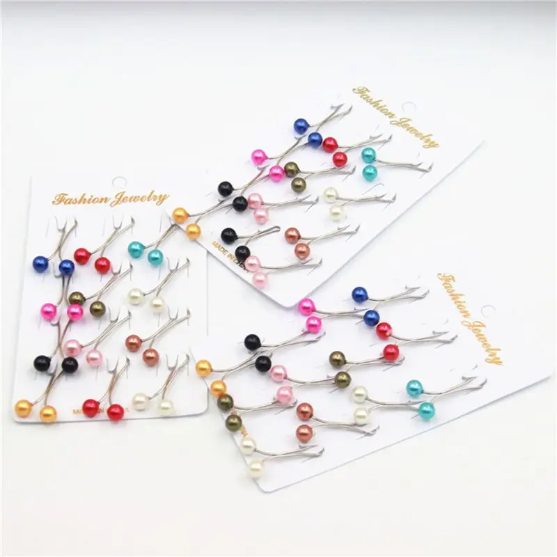 12Pcs/Pack Muslim Women Scarves Hijab Stainless Steel U Clips Colored Imitation Pearl Ball Pendant Safety Shawl Brooch Pins