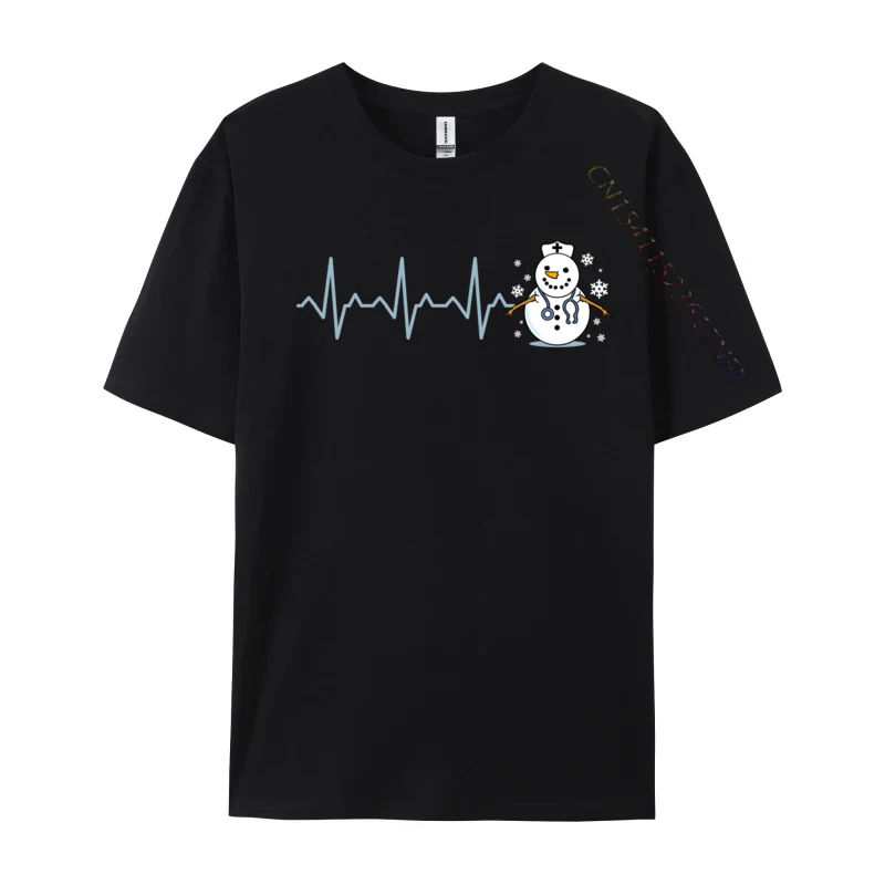 Heartbeat Nurse Snowman Nurse Christmas T-Shirts Casual T-Shirts Round Neck Cotton Short Sleeve Tops Shirts For Men