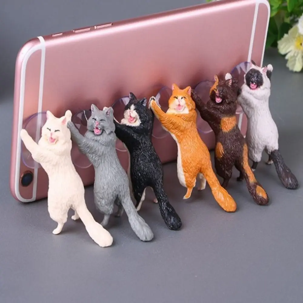 Cute Cat Phone Holder Tablets Desk Sucker Support Resin Mobile Phone Stand Holder Sucker Design Animal Holder For Smartphone