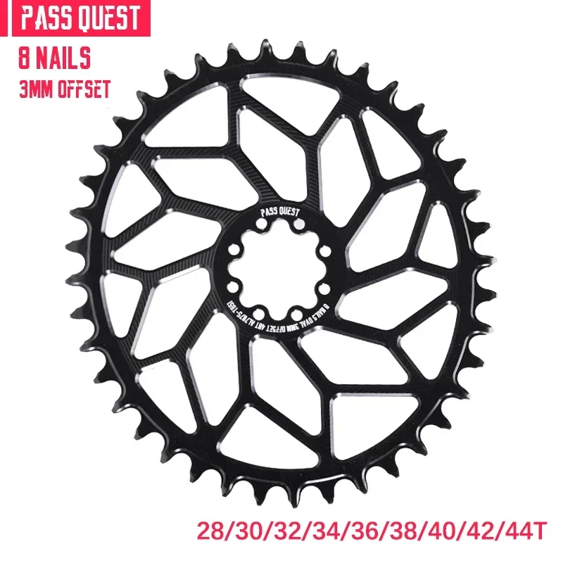 PASS QUEST 8-nails 3mm offset direct mount road mountain bike AXS OVAL narrow wide chainrings 28T-44T black chainrings