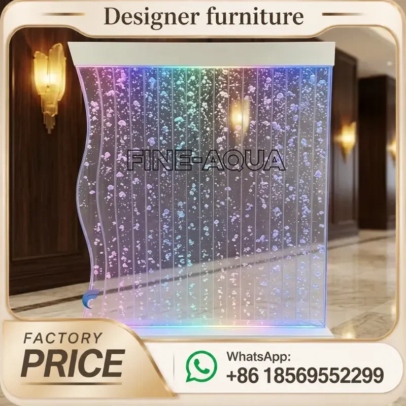 LED Acrylic Bubble Wall Fountain With Wine Rack, RGB Color Changing Indoor Water Partition for Home Bar Decor