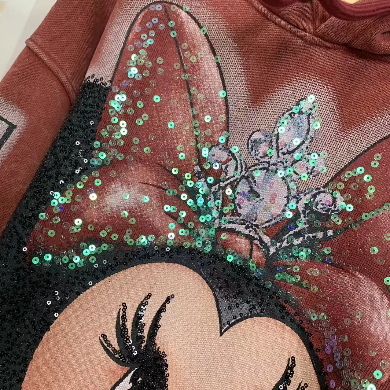 Thickened Hooded Sweatshirt Autumn Winter Jacket Fleece-Lined Heavy Craft Cartoon Loose Long Sleeves Drawstring Casual Sudaderas