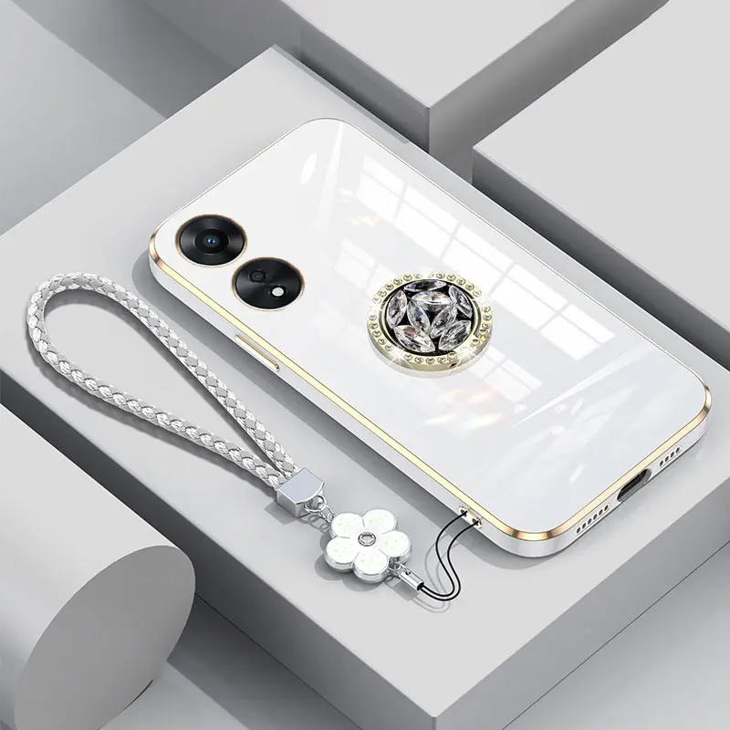 A98 5G Case with Lanyard,Luxury Diamond Holder Case For OPPO A98 A78 A77 A57S A17 A17k Reno10 pro 5G Cover Cases A 98 Stand Ring