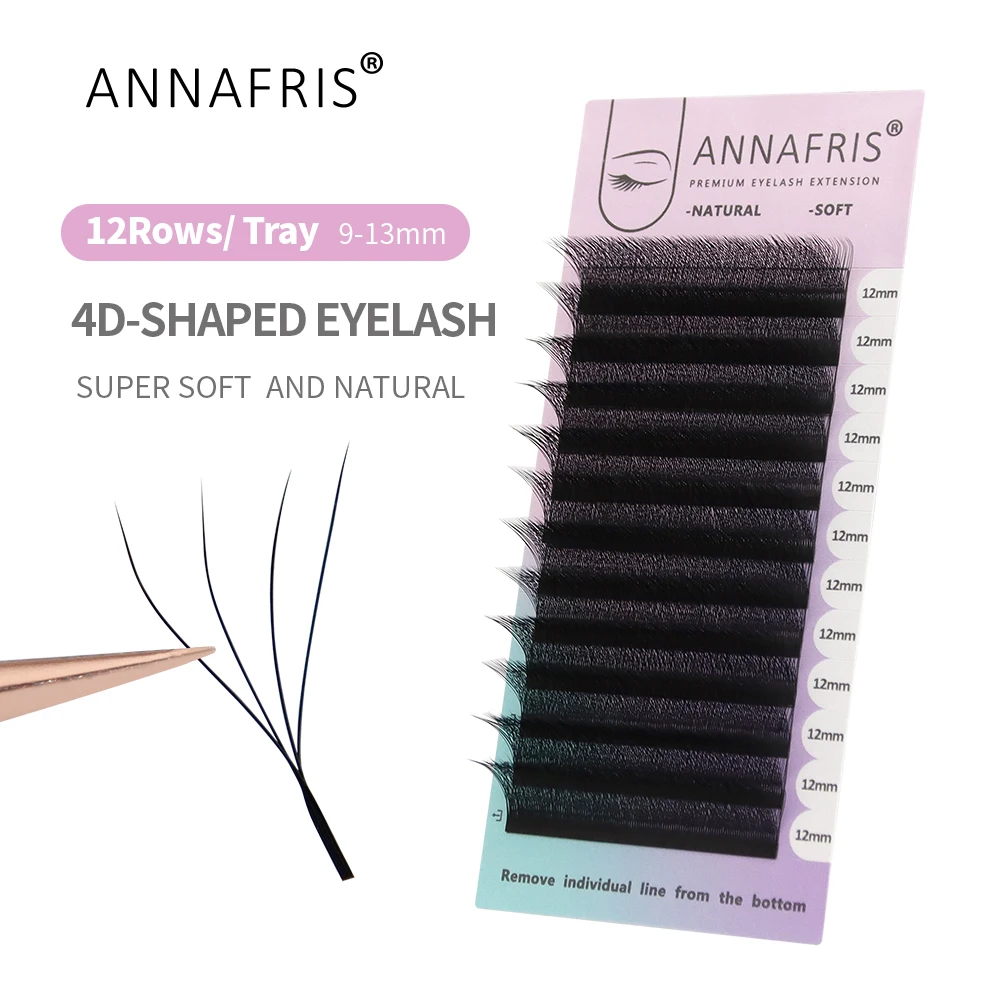 ANNAFRIS-Extension de cils en forme de 4D-W, préfabriqués, volume