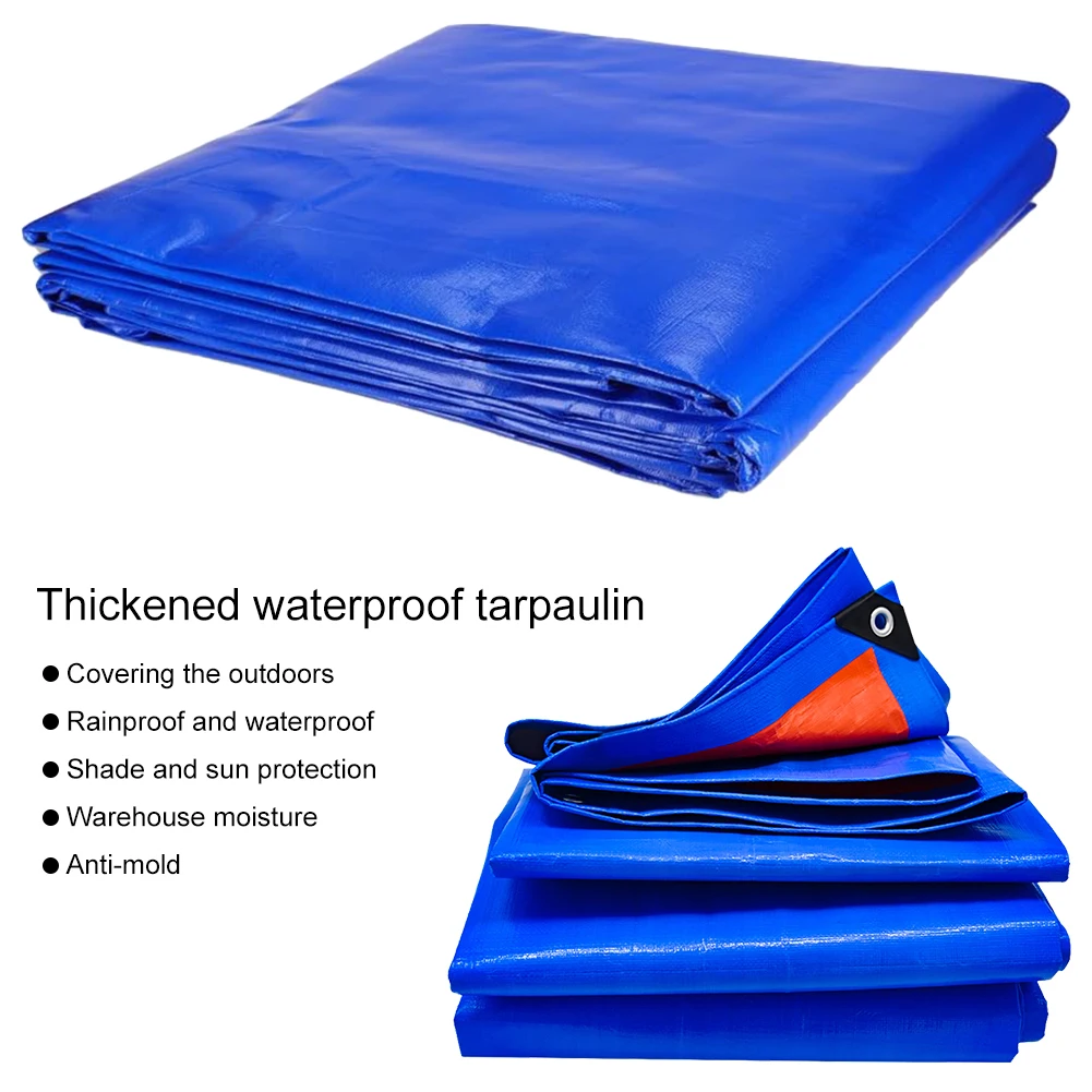 Large Tarpaulin Waterproof Heavy Duty Blue Green Tarps 2Mx2/3/4M Multi Purpose Thick Tarp Cover for Camping Patio Boat Roof Tent