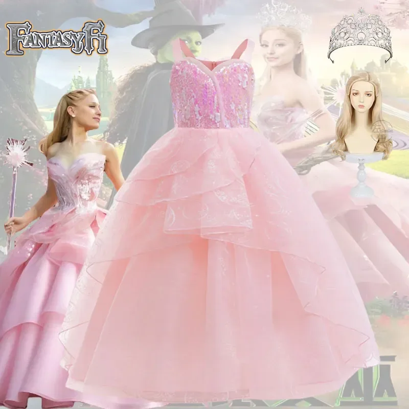 

Magical Movie Wicked Witch Glinda Cosplay Costume Pink Wedding Princess Evening Dress Costume Halloween Costumes Party