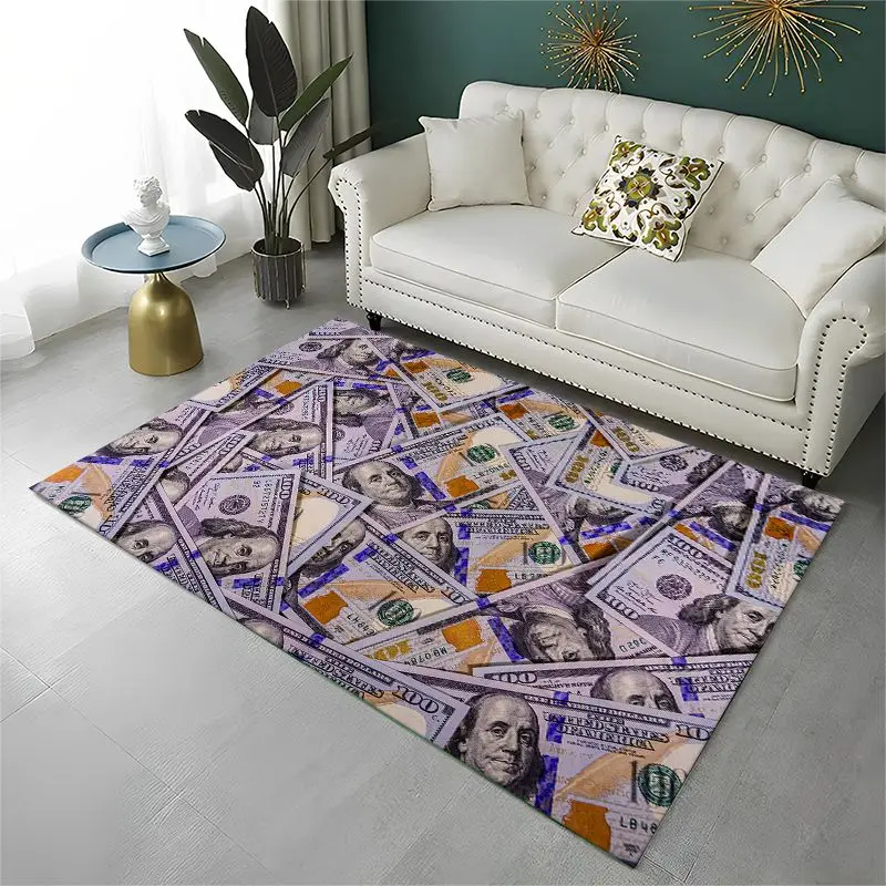 Classic Money Dollar Euro Cartoon Large Area Rug Non-slip Carpet for Bedroom Living Room Sofa Doormat Home Decor Floor Mat Gift