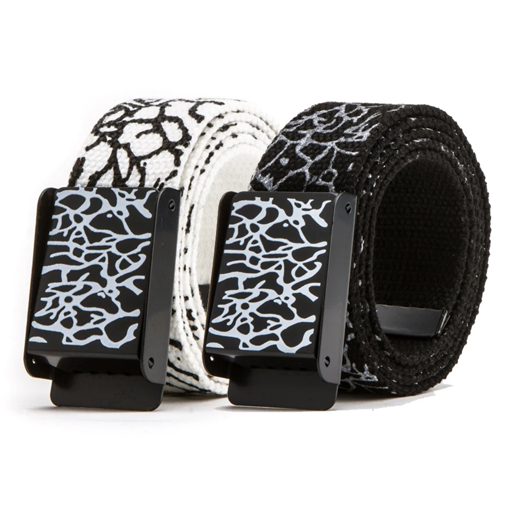 

1 pair of trendy casual pants for men and women couples canvas versatile belt cracked hip-hop graffiti style