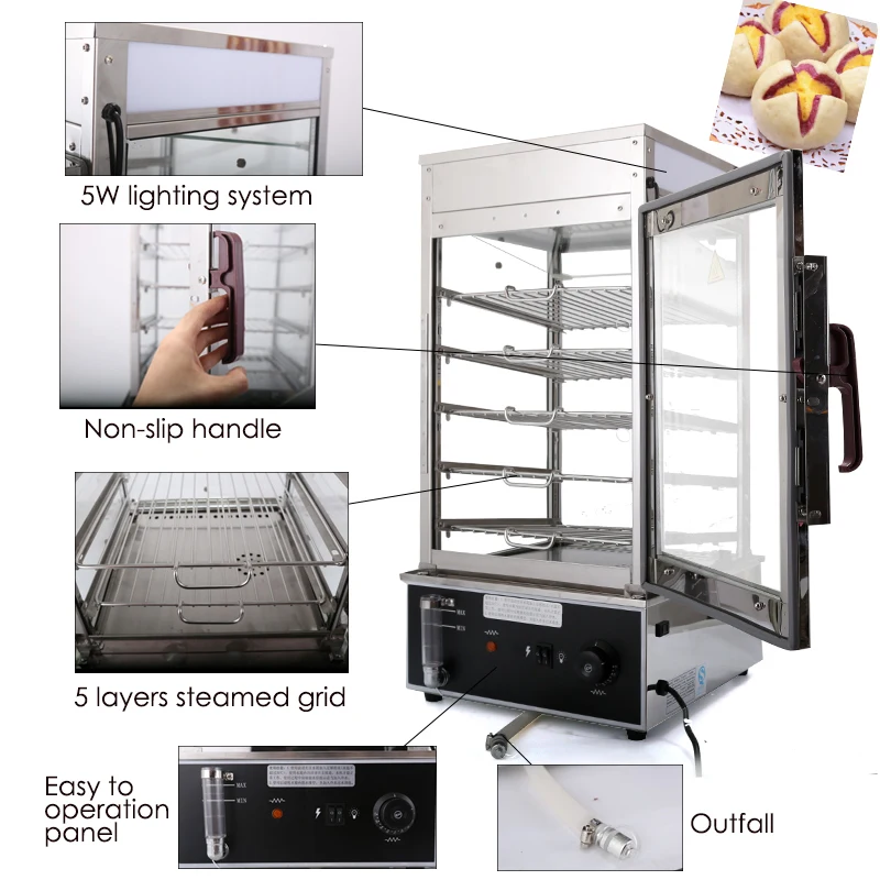 Multifunctional Food Steamer Commercial Electric Transparent Bun Steamer Machine