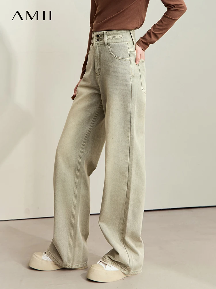 

Amii Minimalism 2024 Autumn New Women Jeans Retro Denim Style Alphabet Embossing Loose Fashion Female Straight Trousers 12443182