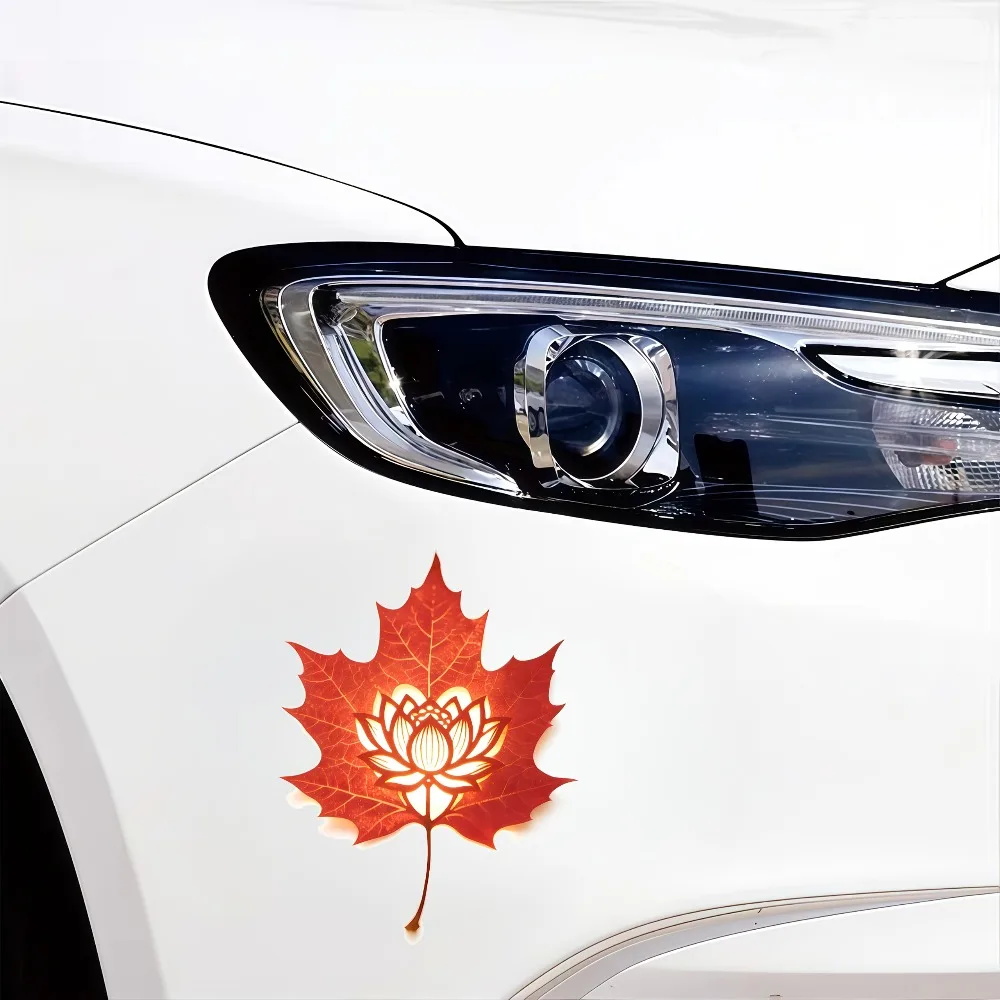 Maple And For Lotus Decal Self-adhesive Glossy Vinyl Sticker With Glitter Red Golden Leaf Design Removable Trendy L Car