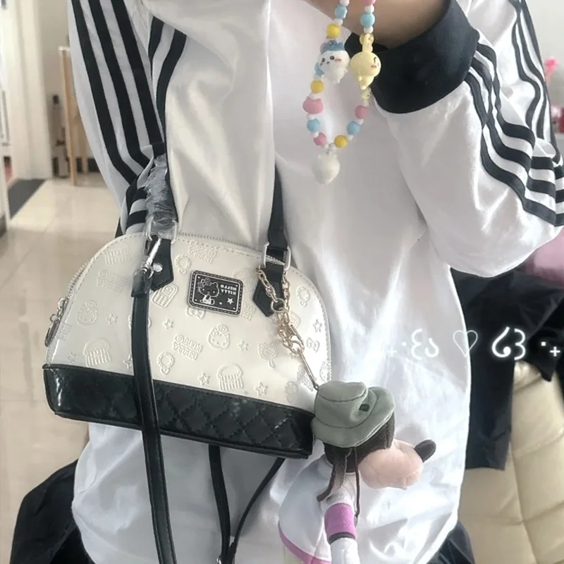 

Sanrio Hello Kitty Black and White Simple Series Hand-Held Crossbody Shell Bag Y2K Hot Girl Style Girl Birthday Present