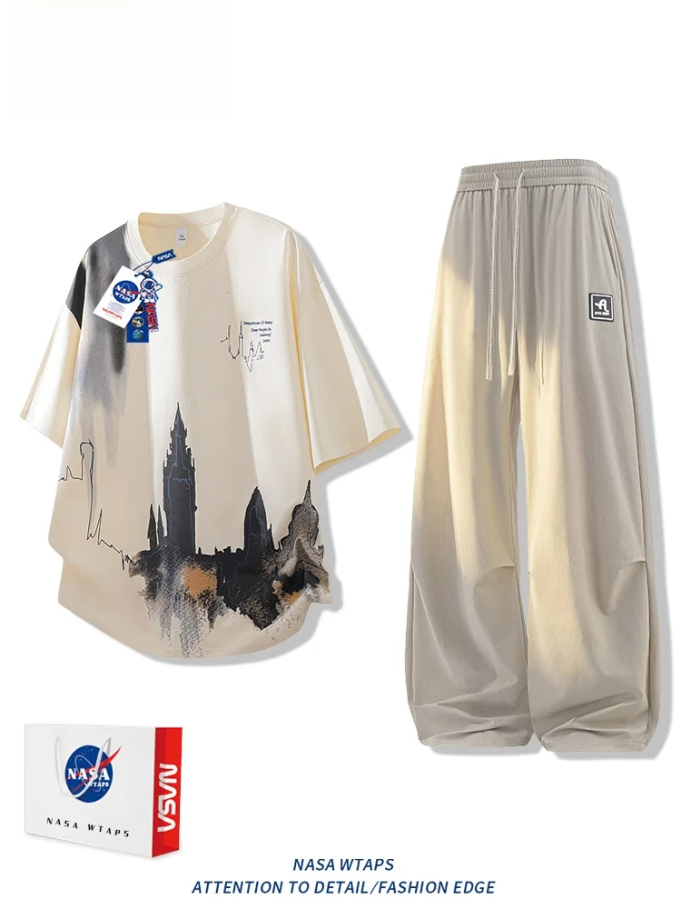 

Комплект WTAPS Lazy Sle Ice Silk: повседневный спортивный костюм для мужчин, летний комплект из двух предметов для подростков, хлопок/полиэстер