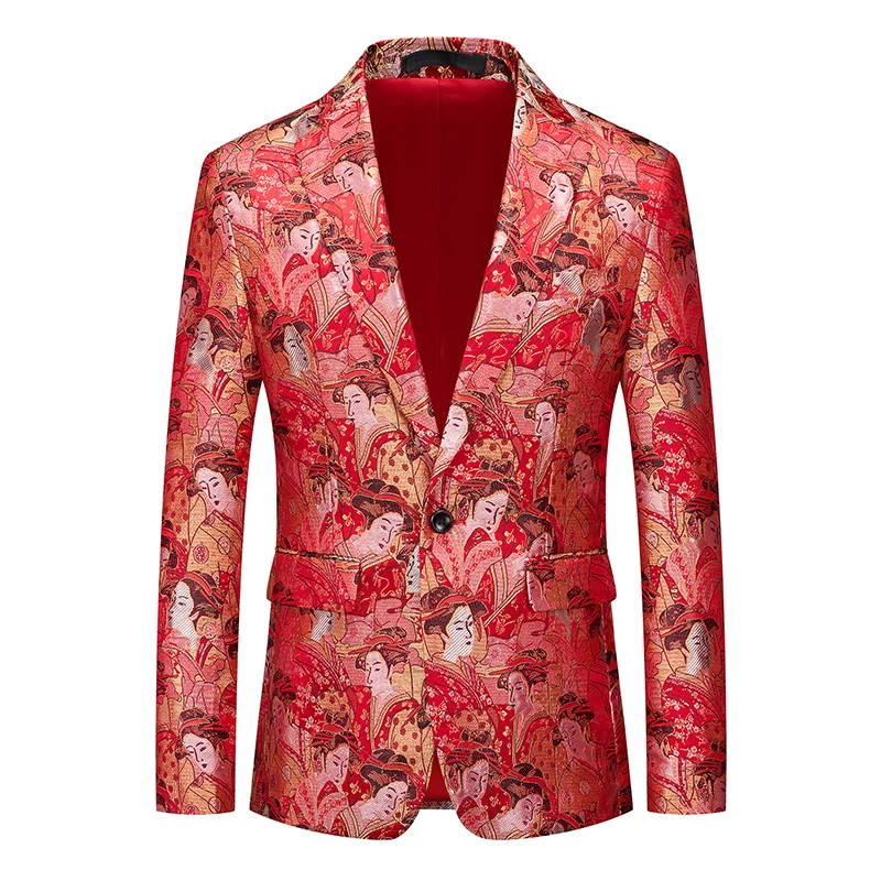 

Red Embroidered Suit Jaet for Women Faionable Urban Sle Stand Fit Long Sve Button up Ba Split Autumn Wear