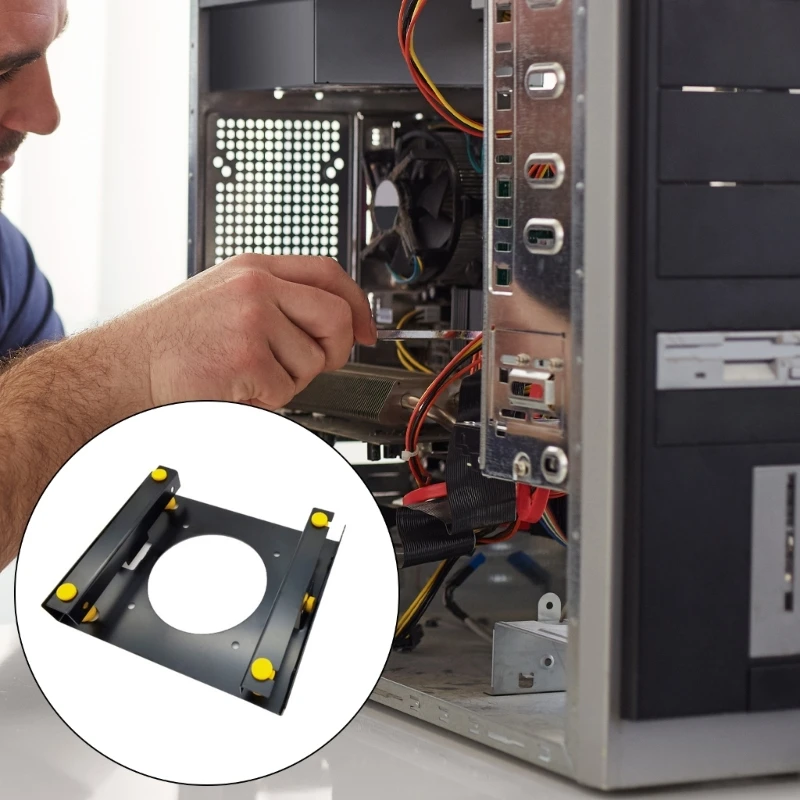 

Metal &Rubber 3.5in Hard Drive Mounting Bracket for 3.5 Hard Disk to 5.25 Bay Installation Shockproof &Noise Reductions