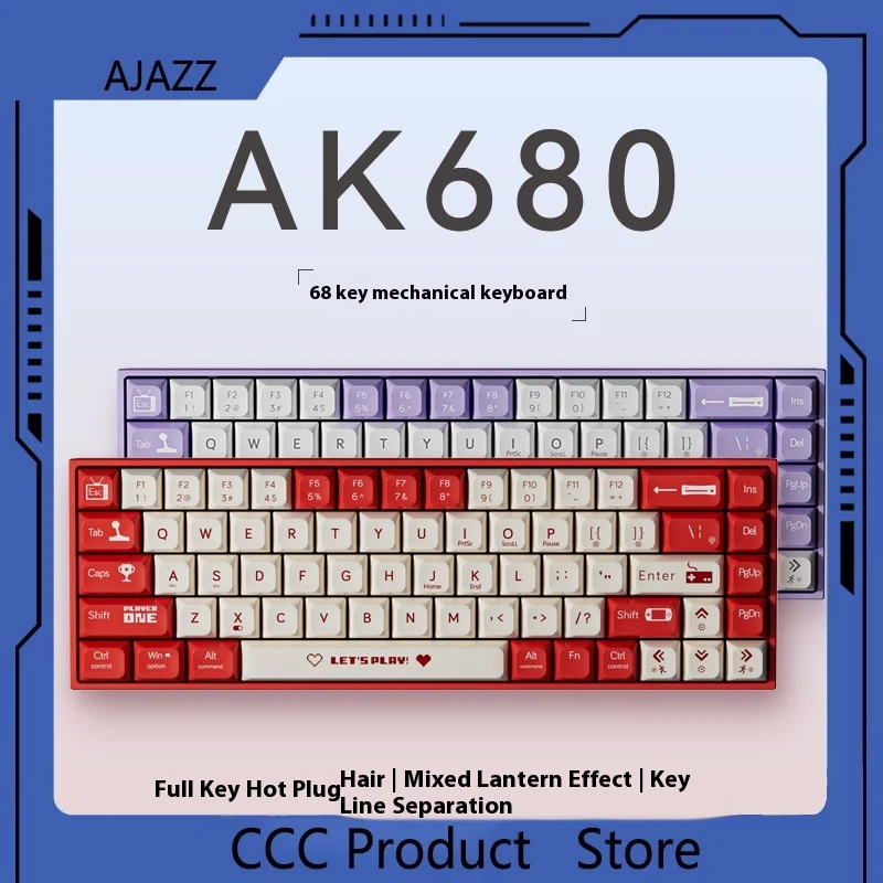 New Ajazz Ak680 Gaming Mechanical Keyboard Abs Keycap 68 Keys Wired Wireless Bluetooth Keyboard Hot Swap  Office Gaming Gifts