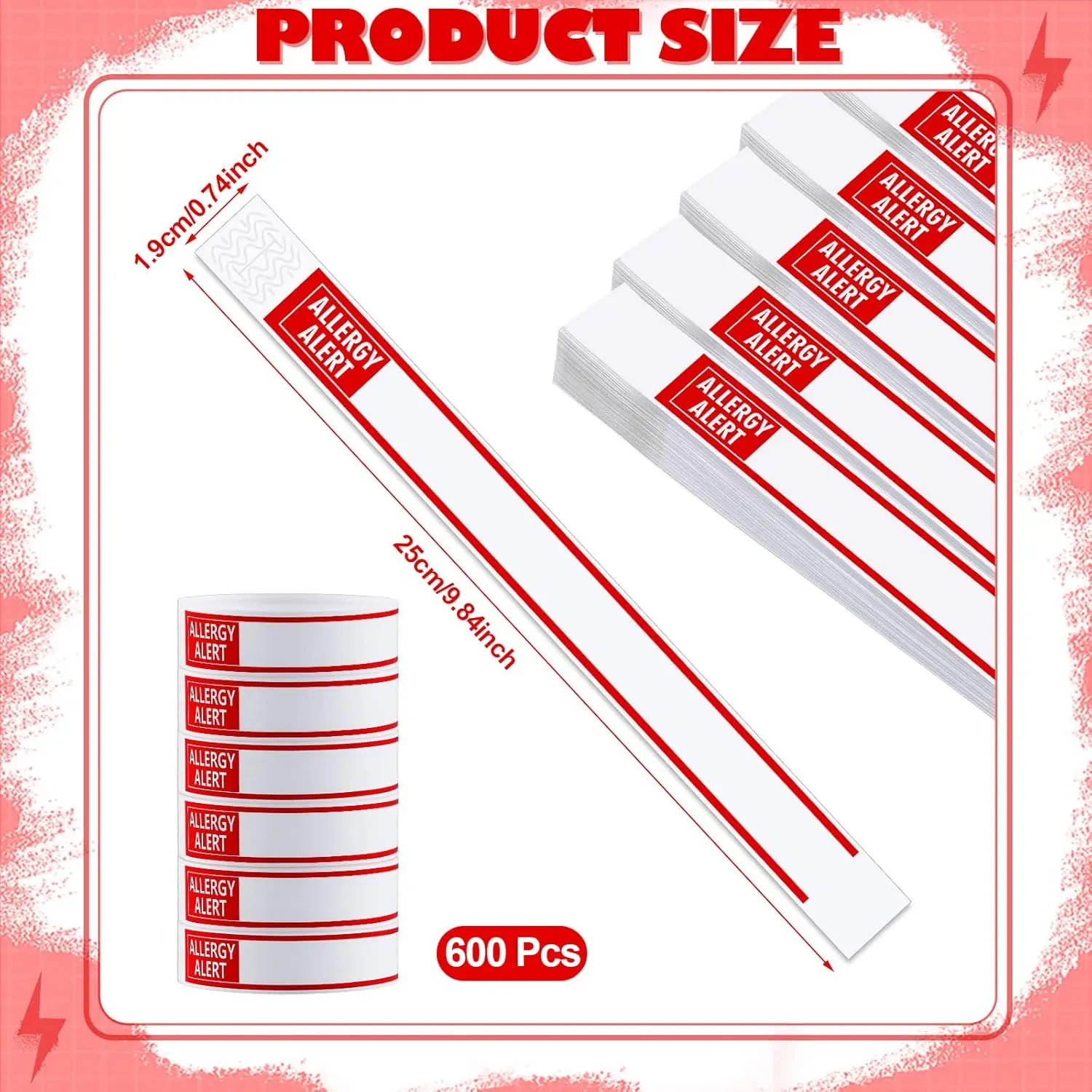 Red Allergy Alert Paper Wristbands 600 Pcs Disposable Hospital Patient ID Bands For Sports Events