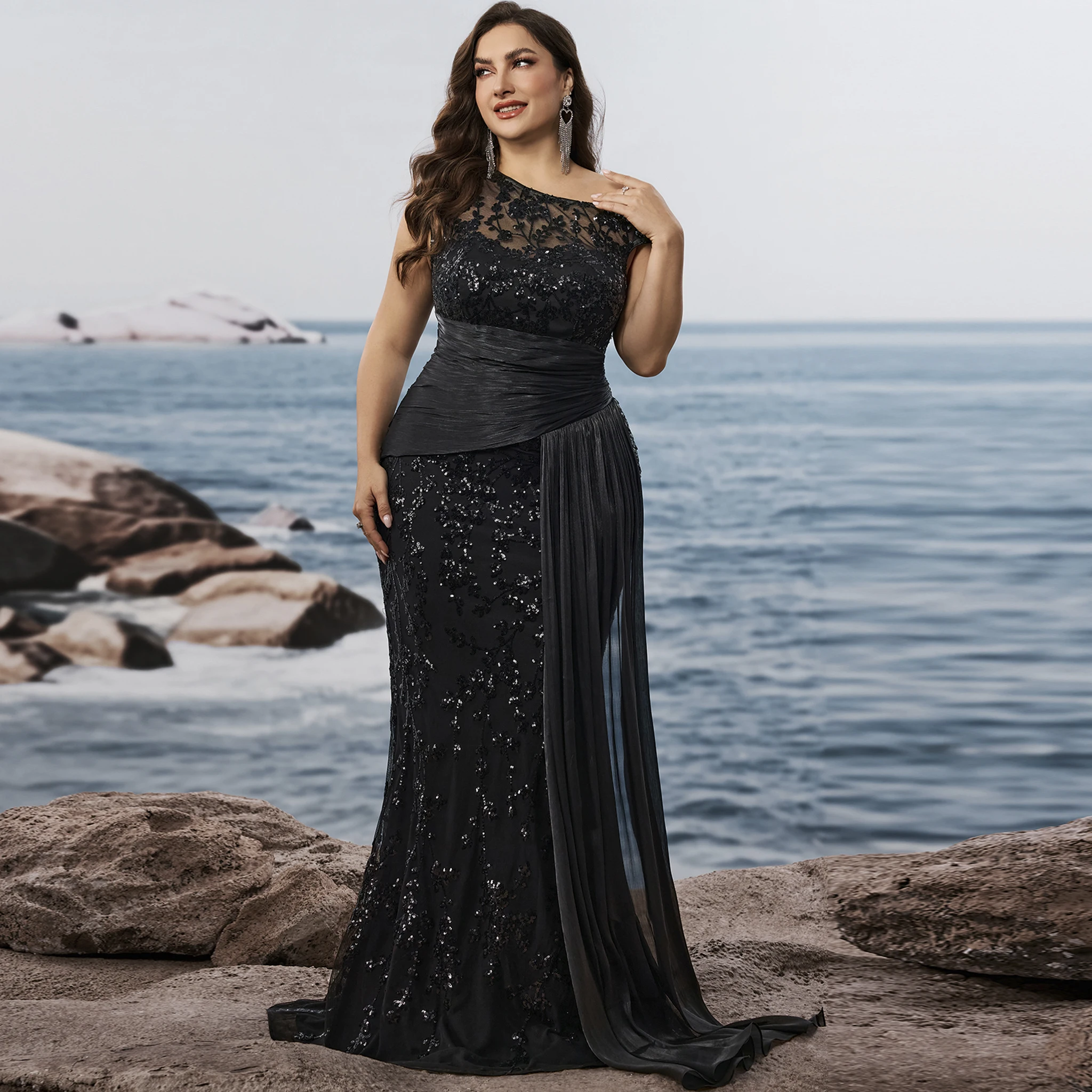 Rosymae vestido de noche de sirena de talla grande con retales de lentejuelas vestido Formal sin mangas para mujer elegante fiesta cóctel Galas boda