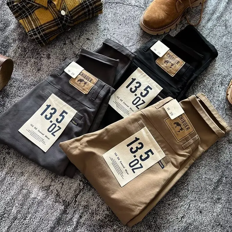 

Spring Summer Men's Casual Workwear Pants American Retro Ameika Jaet Pure Cotton Waed Elastic Slim Straight Faion Brand