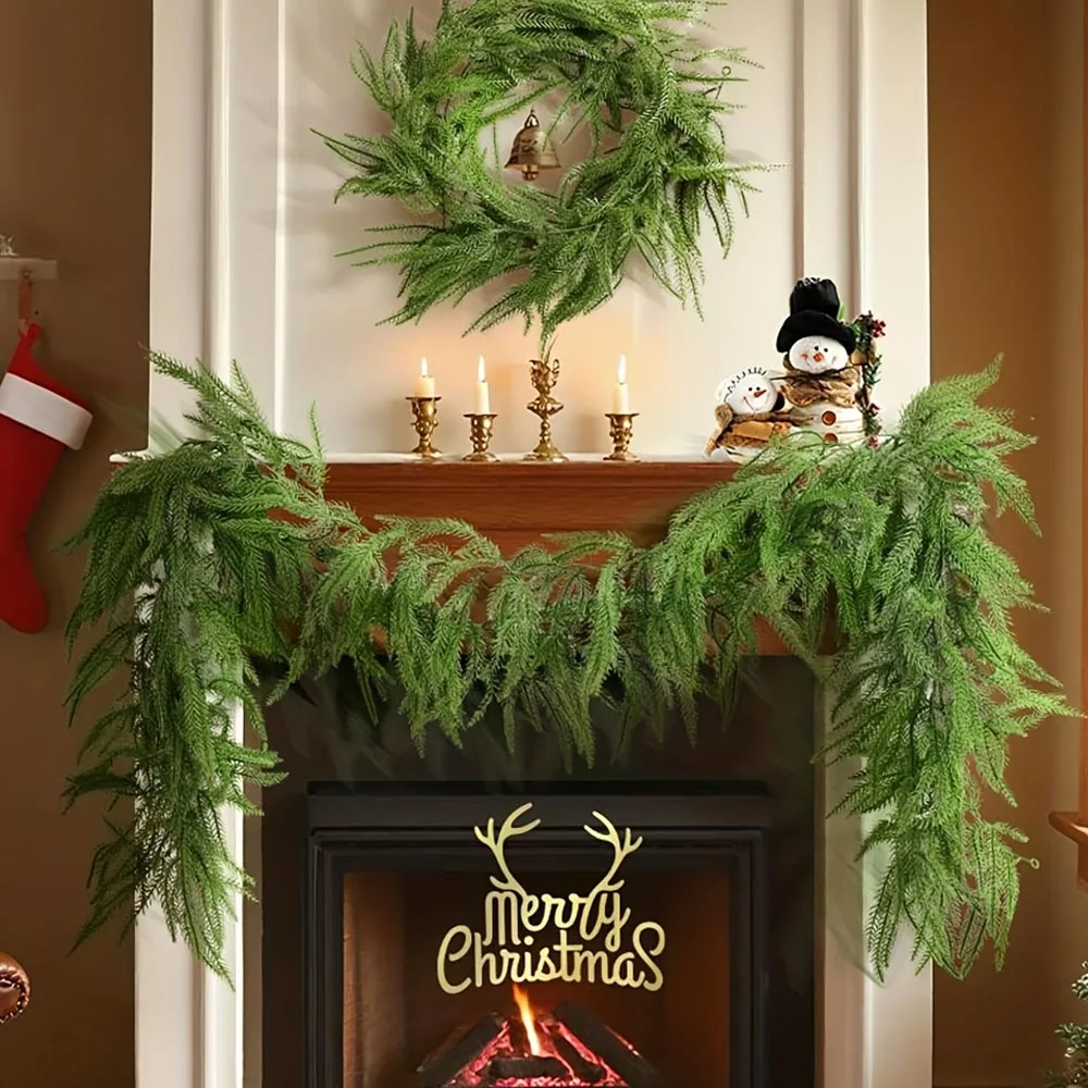 

Fake Cypress Garland Christmas Norfolk Pine Tree Wreath Decor Emulate Leaves Home Door Walls Porches Xmas Fireplace Plant Decor