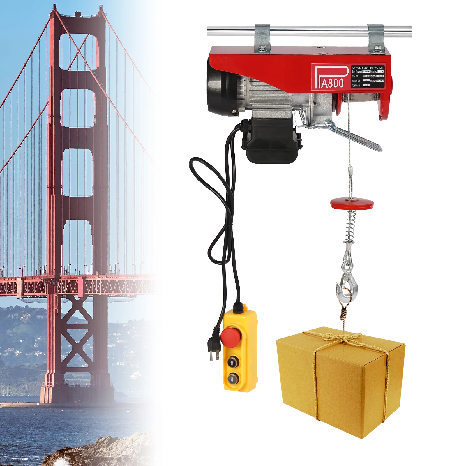 Polipasto eléctrico con capacidad de elevación de 1763 libras con control remoto, polipasto eléctrico de 1450 W 110 V para levantar fábricas, almacenes