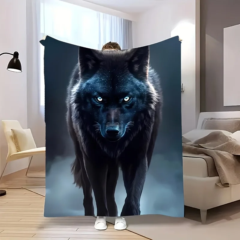 Cozy Black Wolf Print Flannel Blanket Soft, Warm, and Tear-Resistant Perfect Gift for Friends & Family Ideal for Naps, Camping