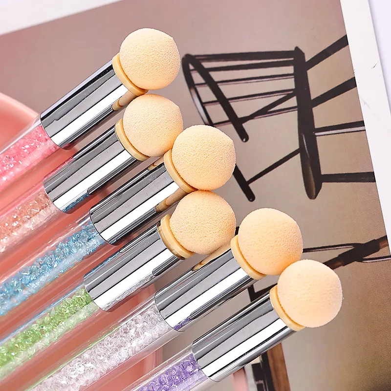 Double-Head Sponges Gradient Painting Pen 1Pcs Handle Painting Dotting Brush Clear Rhinestone Handle Nail Art Dotting Pen