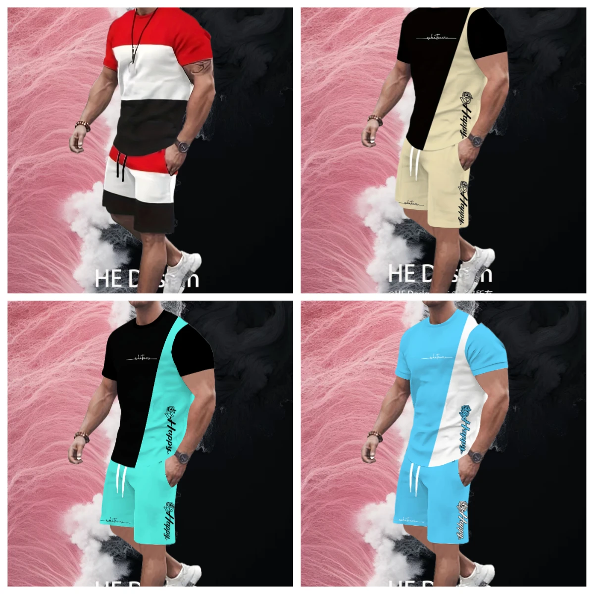 

Men's Summer Short-sleeve Suit Creative Gamepad Printed Short-sleeve Top Shorts Casual Two-piece Outdoor Urban Street Fashion