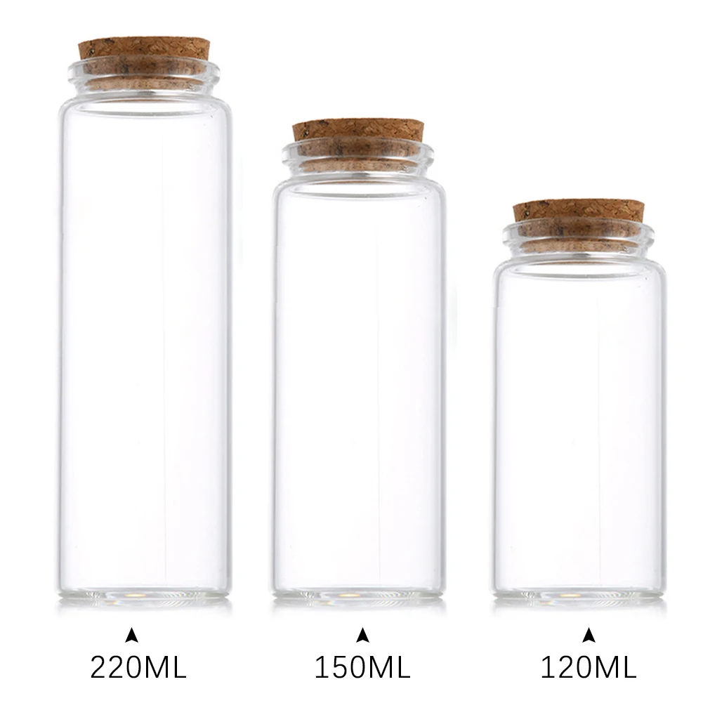 

10pcs/lot 120ml 150ml 200ml Test Tube Cork Stopper Glass Bottle Spice Bottles Container Jars Vials DIY Craft Wholesale