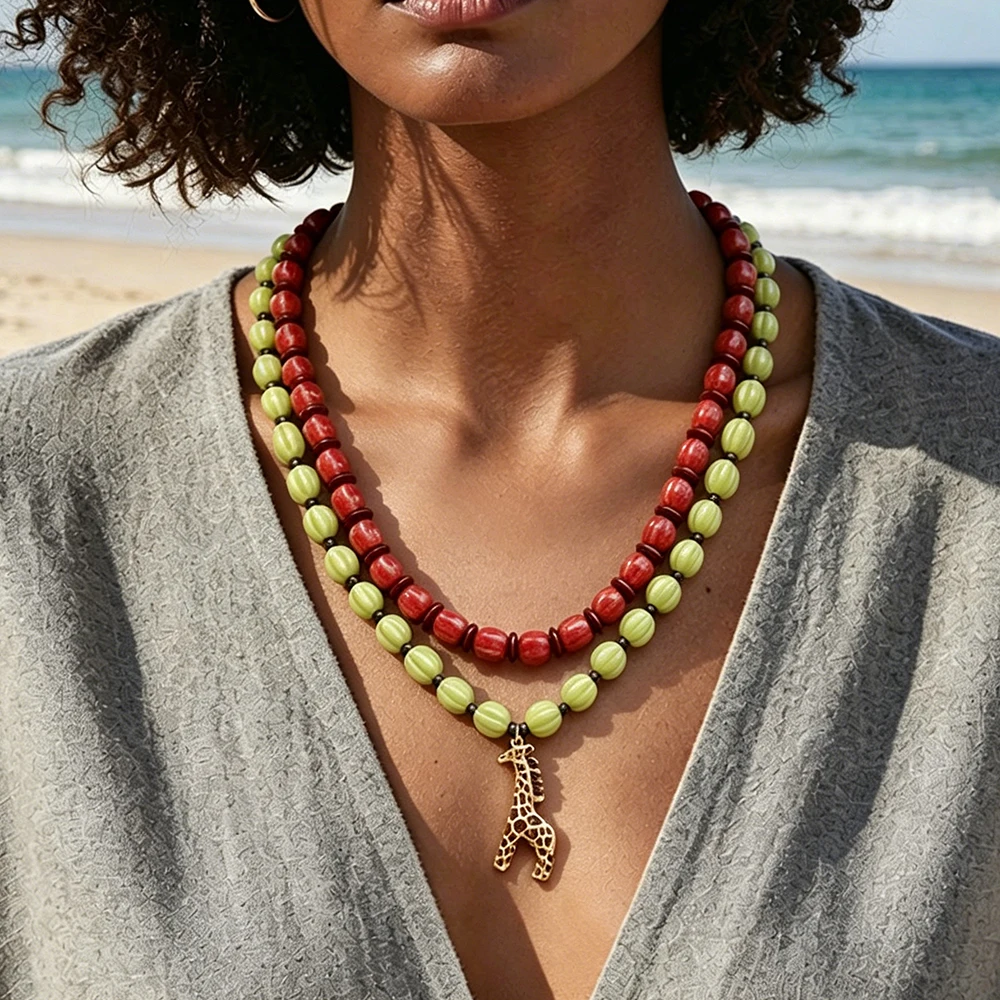2026 Neue Handgefertigte Perlen-Choker mit Giraffen-Anhänger Halsketten für Damen Mode Urlaub Party Schmuck Geschenke – Detail 2