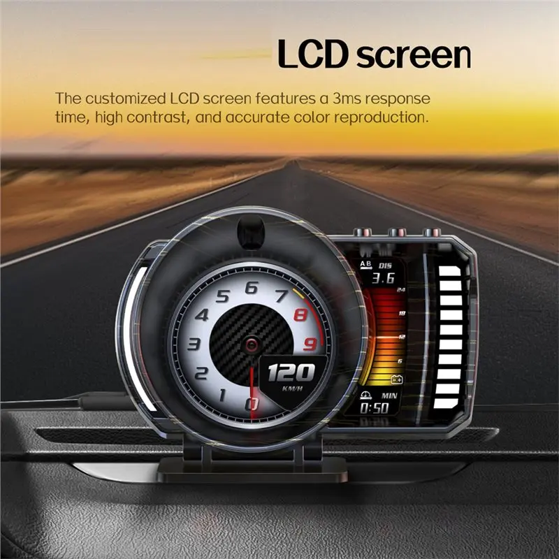 For Car HUD On-Board Computer OBD+ GPS+ RGB Gesture Recognition Turbo Speedometer Windshield Speed For Fault Detection