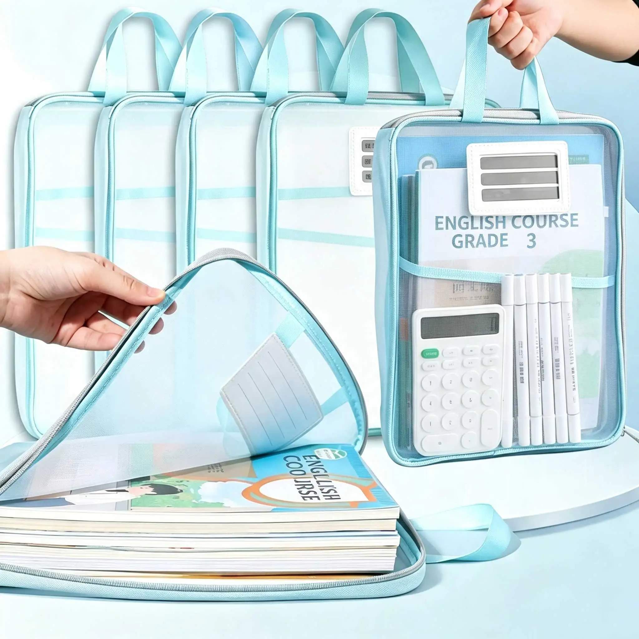 Portable A4 Mesh Document Bag With Handle Zipper File Folder Student School Subject Organizer Office Paper Storage Pouch GYH