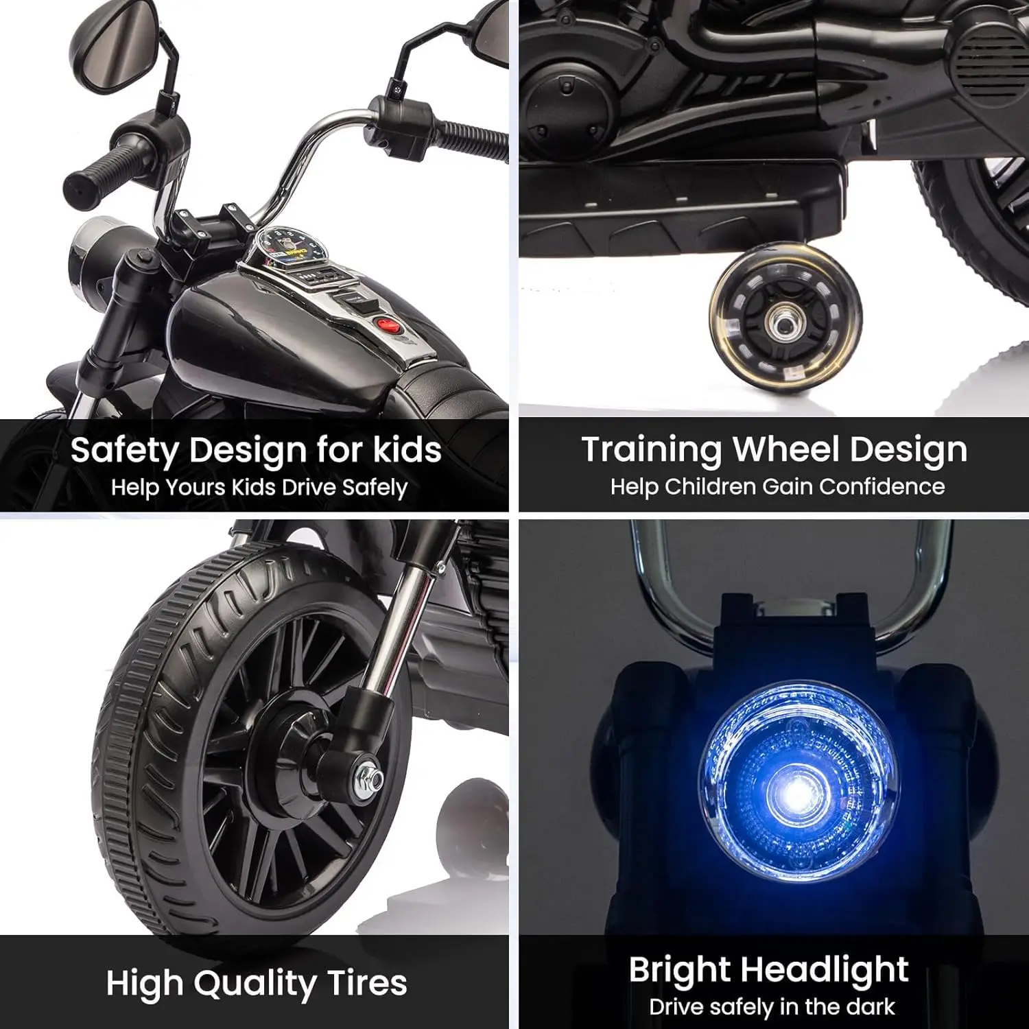 มอเตอร์ไซค์เด็ก 3 ล้อ พร้อมล้อฝึกหัดถอดได้/ถอยหลัง/ไฟหน้า รถของเล่นไฟฟ้า 12V สำหรับเด็กวัยหัดเดิน ทั้งเด็กชายและเด็กหญิง