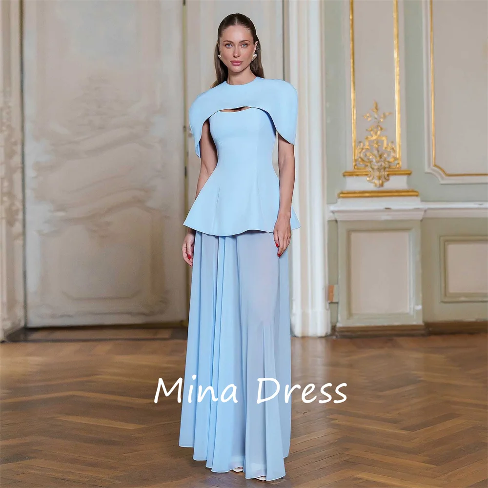 

Mina Customized Elegant two piece long ball gown with cape Arabian ladies formal suit women clothing Arabian ball party dress
