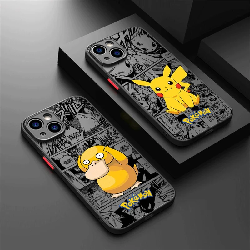 Luxury Pokemon Pikachu Hard Matte Phone Case For iPhone 15 14 13 12 11 Pro Max mini X XR XS 7 8 6 Plus SE 2020 Bumper Back Cover