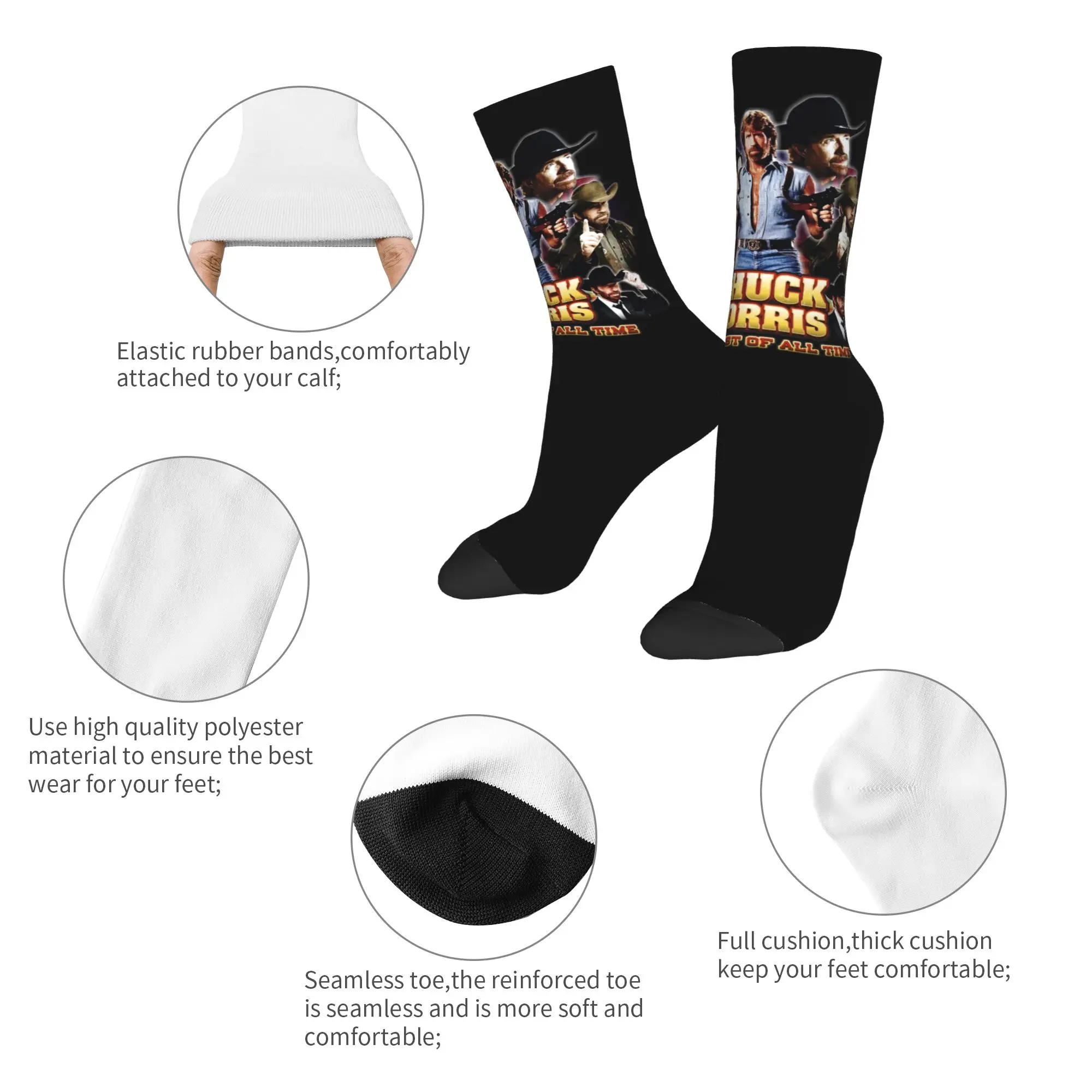 Chuck Norris GOA Socken Harajuku Strümpfe Ganzjahres-Langsocken Zubehör für Weihnachtsgeschenke für Männer und Frauen,