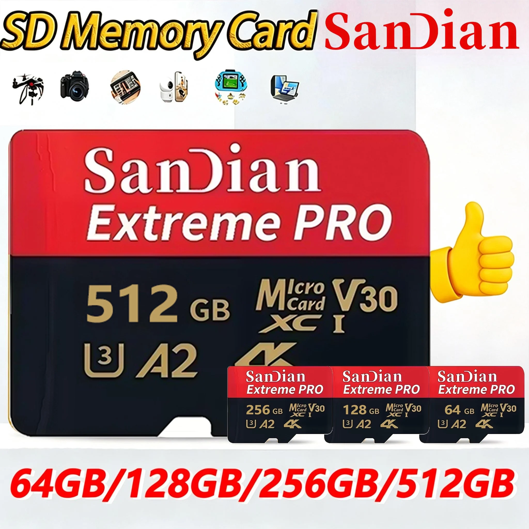 Ultra Memory Card 256GB TF Cards 512GB Micro TF SD Card 64GB SD Cards 4K for CCTV/Gaming Console/VR Headset/PC Mac/Dashcam