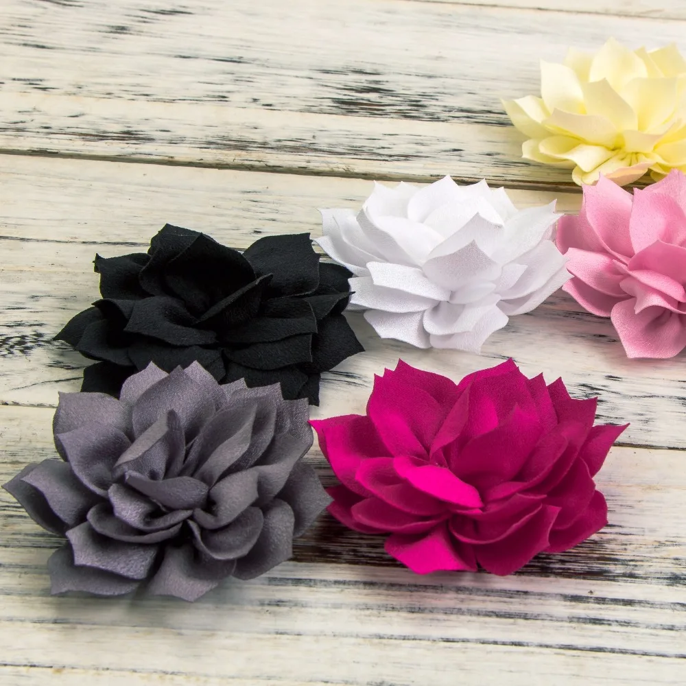 Prendedores de cabelo com 10 tamanhos de 3.6 polegadas e 13 cores, flores de lótus com dupla camada, acessórios para crianças, flores de inverno para faixa de cabelo