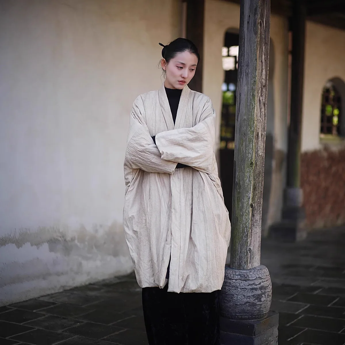 가을 겨울 레트로 코튼 코트 여성용 따뜻한 젠 스타일 탑 아우터웨어 패딩 재킷 중간 길이 파카 오리지널 디자인 의류