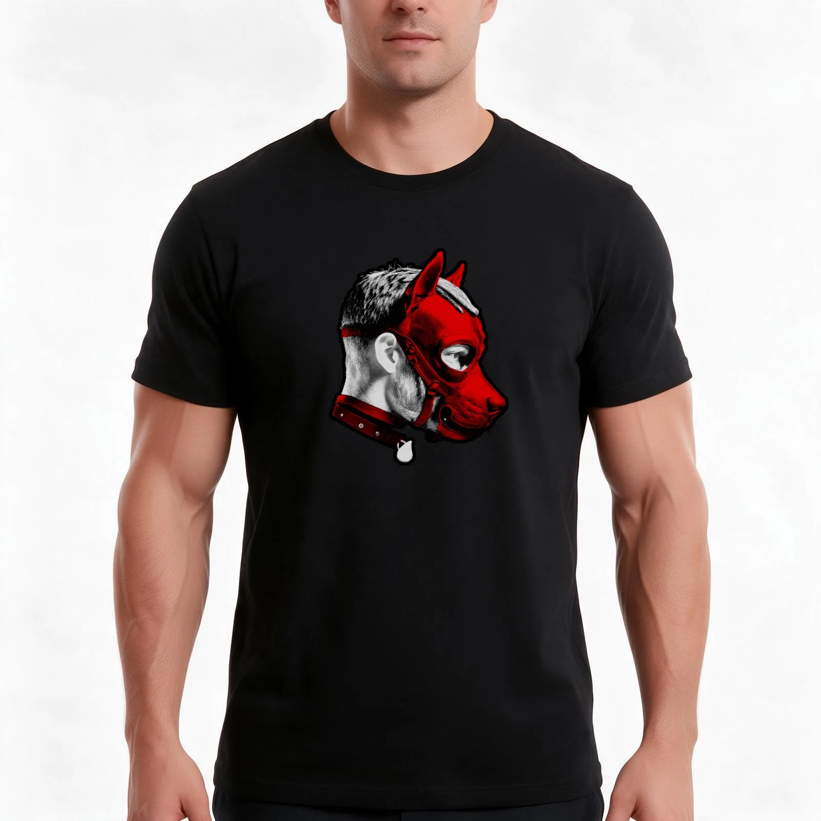 puppy play fetish dog mask T-Shirt, Summer Casual Cotton Tee, Oversized Streetwear Tops, Vintage Graphic Print, Unisex Men Women