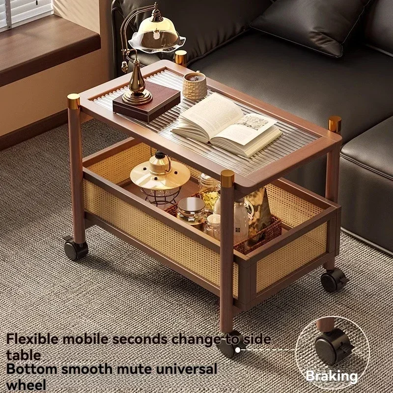 

Firm Sofa side table, movable coffee table, small cart, living room small table, bedside side cabinet with wheel storage rack