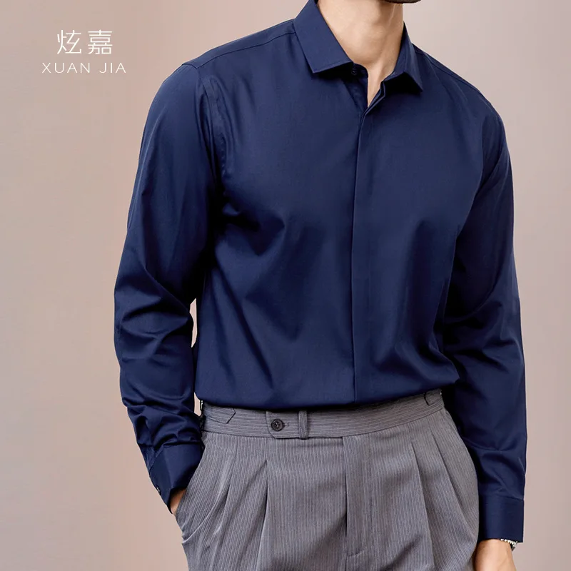 Men's Silk Shirt 2026 Spring and Autumn New 100% Mulberry Silk Solid Color Long Sleeve Middle-aged Business Casual Shirt for Men