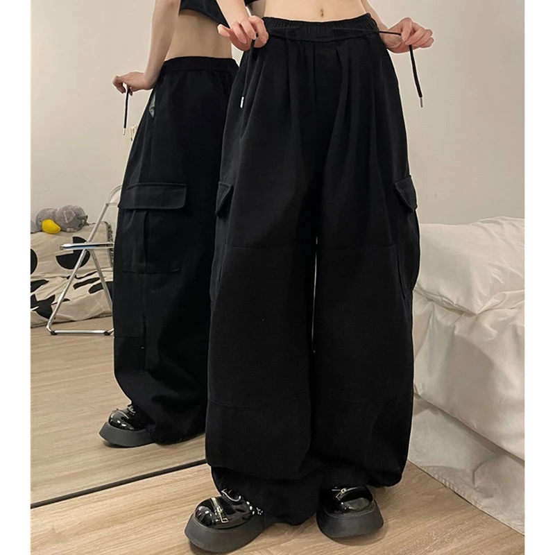 Cargo Pants Women Baggy Trousers Loose Wide Leg Multi-Pocket Drawstring Hip Hop Streetwear Casual Joggers Y2K Pants